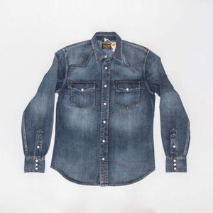 JEAN SHOP Corona Faded Blue Denim Jeans Snap Shirt